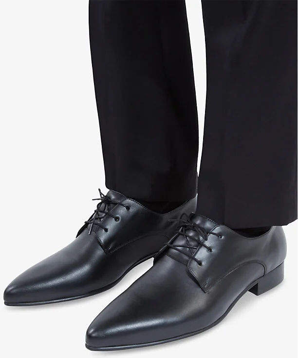 Mens Black Pointed-Toe Leather Derby Shoes 4 - Image 2
