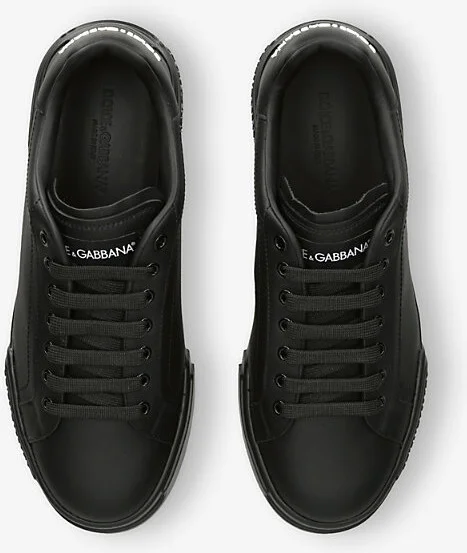 Mens Black Portofino Low-Top Leather Trainers Eur 41 / 7 Uk Men - Image 2