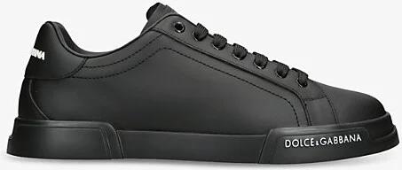 Mens Black Portofino Low-Top Leather Trainers Eur 41 / 7 Uk Men