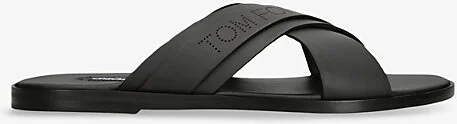 Mens Black Preston Crossover-Strap Leather Sandals Eur 43 / 9 Uk Men