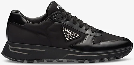 Mens Black Re-Nylon Brand-Plaque Leather and Nylon Low-Top Trainers Eur 40 / 6 Uk Men