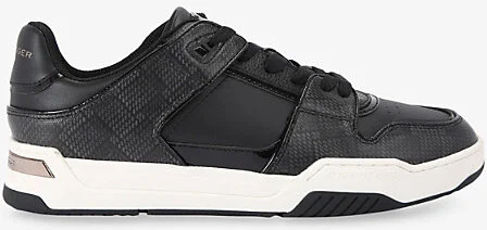 Mens Black Regan Plaque Leather Low-Top Trainers Eur 44 / 10 Uk Men