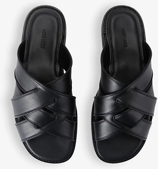 Mens Black Salt Cross-Over Leather Sliders Eur 44 / 10 Uk Men - Image 2