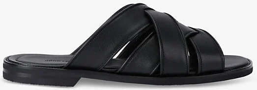 Mens Black Salt Cross-Over Leather Sliders Eur 44 / 10 Uk Men