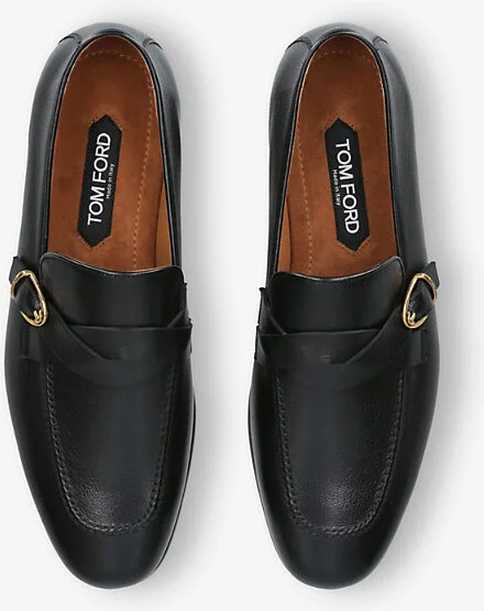 Mens Black Side-Buckle Leather Loafers Eur 41 / 7 Uk Men - Image 2