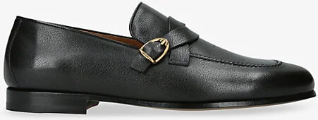 Mens Black Side-Buckle Leather Loafers Eur 41 / 7 Uk Men
