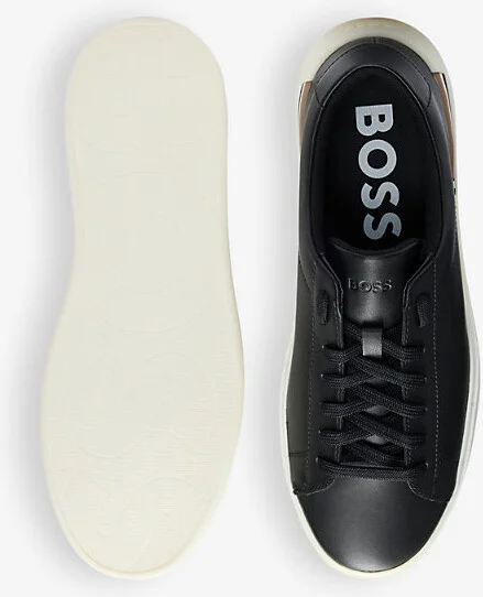 Mens Black Signature-Stripe Logo Cupsole Leather Trainers Eur 45 / 11 Uk Men - Image 2