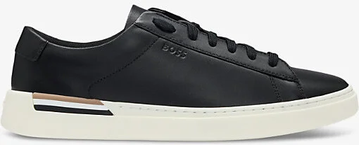 Mens Black Signature-Stripe Logo Cupsole Leather Trainers Eur 45 / 11 Uk Men