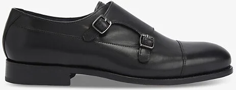 Mens Black Sloane Leather Monk Shoes Eur 43 / 9 Uk Men