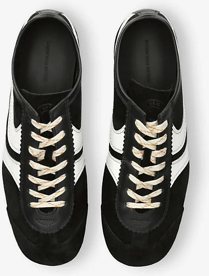 Mens Black Stripe-Embroidered Suede and Leather Low-Top Trainers Eur 41 / 7 Uk Men - Image 2