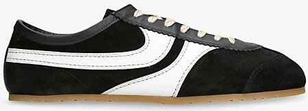 Mens Black Stripe-Embroidered Suede and Leather Low-Top Trainers Eur 41 / 7 Uk Men