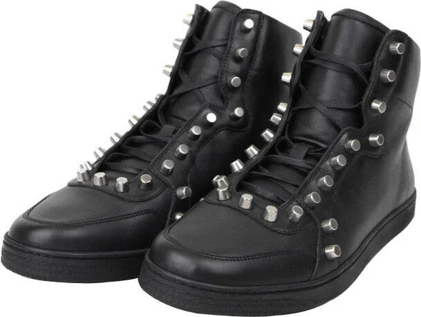 Men's Black Sttuded Leather High Top Sneaker - Image 2