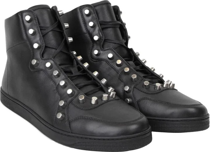 Men's Black Sttuded Leather High Top Sneaker - Image 4