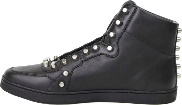 Men's Black Sttuded Leather High Top Sneaker - Image 7