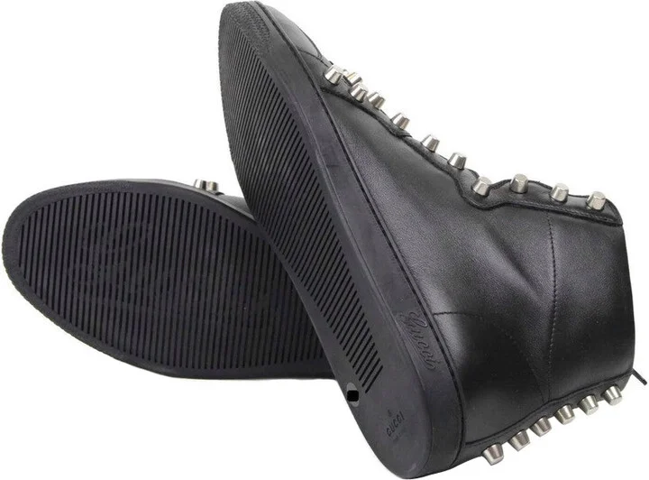 Men's Black Sttuded Leather High Top Sneaker - Image 8