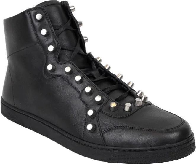 Men's Black Sttuded Leather High Top Sneaker