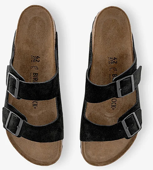 Mens Black Suede Arizona Two-Strap Leather Sandals Eur 43.5 / 9.5 Uk Men - Image 2
