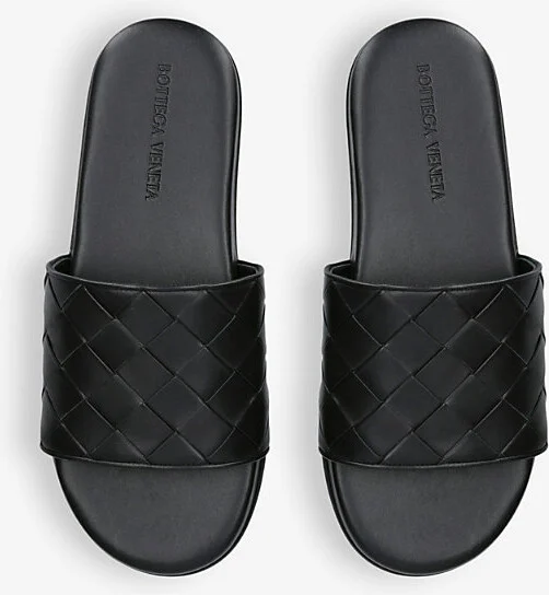 Mens Black Sunday Intrecciato-Weave Leather Slides Eur 40 / 6 Uk Men - Image 2