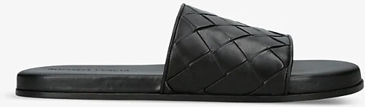 Mens Black Sunday Intrecciato-Weave Leather Slides Eur 40 / 6 Uk Men