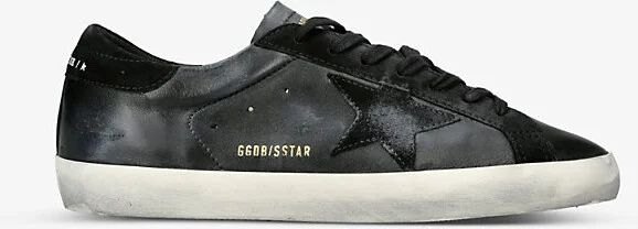 Mens Black Super-Star Logo-Embossed Leather and Suede Trainers Eur 40 / 6 Uk Men