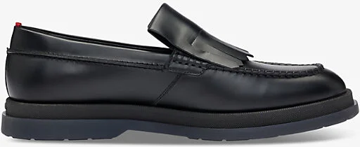 Mens Black Tassel-Embellished Flat Leather Moccasins Eur 39 / 5 Uk Men