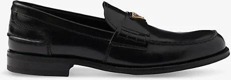 Mens Black Triangle-Logo Brushed Leather Loafers Eur 45 / 11 Uk Men