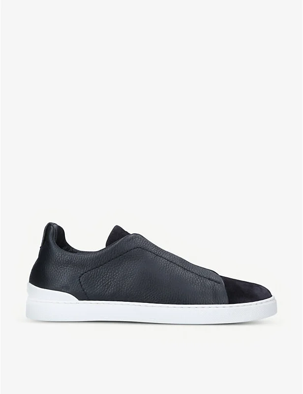 Mens Black Tripe Stitch Leather and Suede Trainers Eur 40 / 6 Uk Men