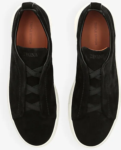 Mens Black Triple Stitch Panelled Suede Low-Top Trainers Eur 46 / 12 Uk Men - Image 2