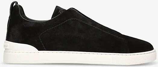 Mens Black Triple Stitch Panelled Suede Low-Top Trainers Eur 46 / 12 Uk Men