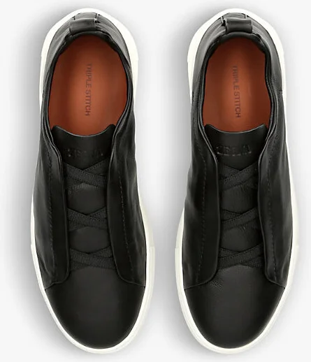 Mens Black Triple Stitch Secondskin Leather Trainers Eur 43.5 / 9.5 Uk Men - Image 2
