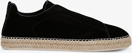 Mens Black Triple Stitch Suede Espadrilles Eur 40 / 6 Uk Men