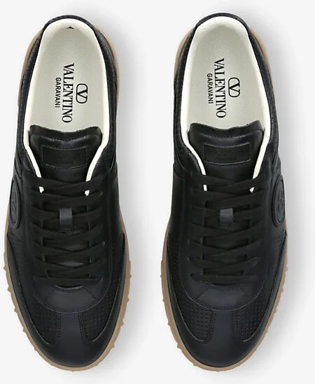 Mens Black Upvillage Leather Low-Top Trainers Eur 44.5 / 10.5 Uk Men - Image 2