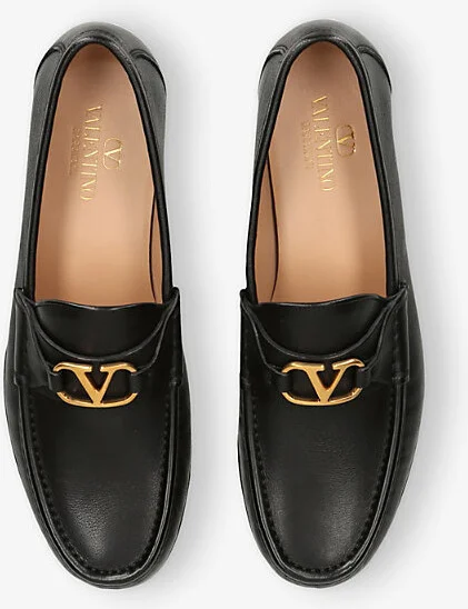 Mens Black Vlogo Leather Loafers Eur 43.5 / 9.5 Uk Men - Image 2