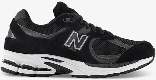 Mens Black White 2002 Logo-Patch Suede and Mesh Low-Top Trainers Eur 42 / 8 Uk Men