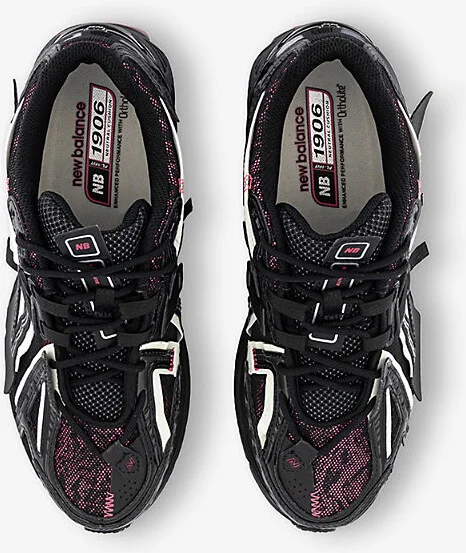 Mens Black White Pink 1906A Mesh Low-Top Trainers 9 - Image 2