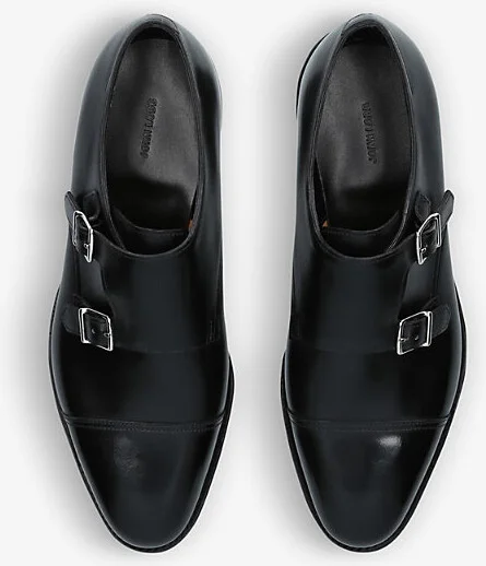Mens Black William Double-Buckle Leather Monk Shoes Eur 42.5 / 8.5 Uk Men - Image 2