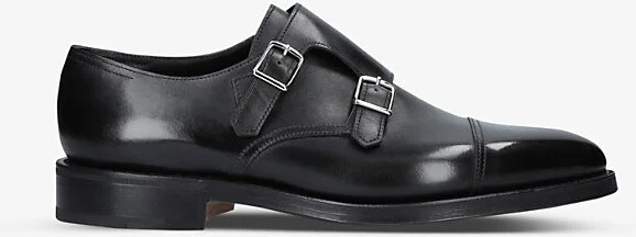 Mens Black William Double-Buckle Leather Monk Shoes Eur 42.5 / 8.5 Uk Men