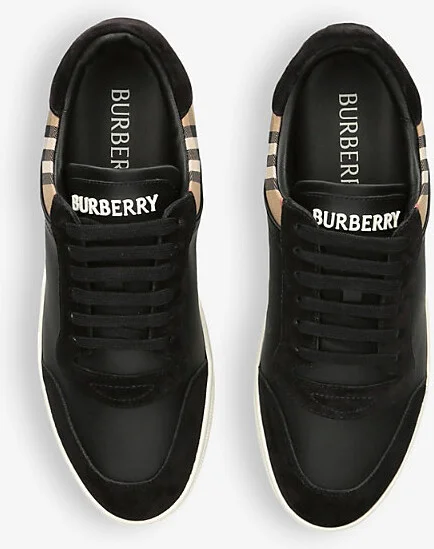 Mens Blk/Beige Stevie Check-Print Leather Low-Top Trainers Eur 45 / 11 Uk Men - Image 2