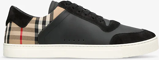 Mens Blk/Beige Stevie Check-Print Leather Low-Top Trainers Eur 45 / 11 Uk Men