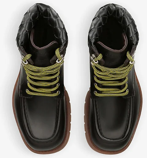 Mens Blk/Brown Intrecciato-Cuff Leather Ankle Boots Eur 41 / 7 Uk Men - Image 2
