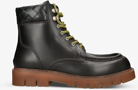 Mens Blk/Brown Intrecciato-Cuff Leather Ankle Boots Eur 41 / 7 Uk Men