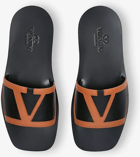Mens Blk/Brown Vlogo Leather Sliders Eur 44 / 10 Uk Men - Image 2