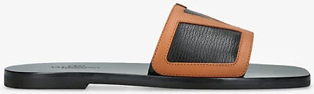 Mens Blk/Brown Vlogo Leather Sliders Eur 44 / 10 Uk Men