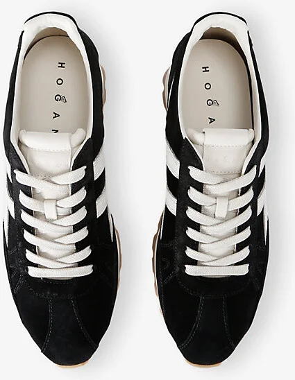 Mens Blk/White Allacciato H 671 Brand-Embroidered Suede Low-Top Trainers Eur 44 / 10 Uk Men - Image 2