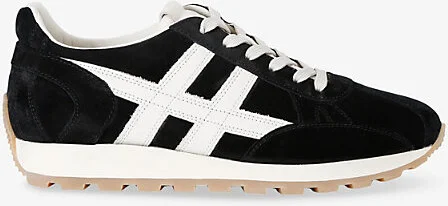 Mens Blk/White Allacciato H 671 Brand-Embroidered Suede Low-Top Trainers Eur 44 / 10 Uk Men