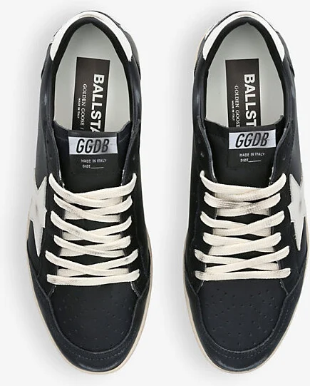 Mens Blk/White Ballstar 10366 Leather Low-Top Trainers 5 - Image 2