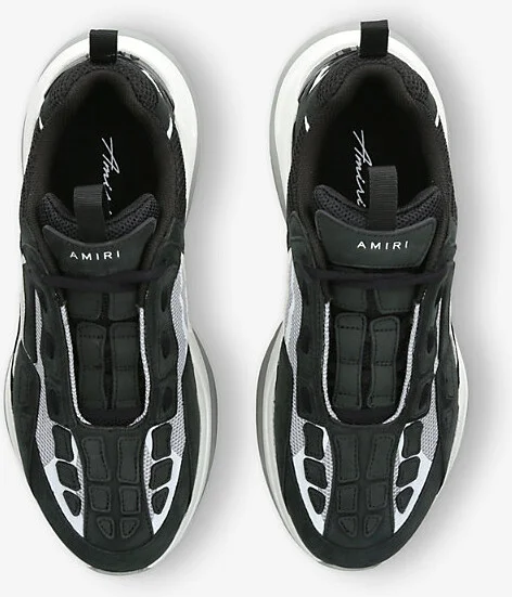 Mens Blk/White Bone Logo-Embroidered Leather and Mesh Low-Top Trainers Eur 45 / 11 Uk Men - Image 2