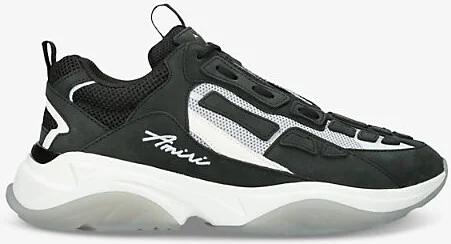 Mens Blk/White Bone Logo-Embroidered Leather and Mesh Low-Top Trainers Eur 45 / 11 Uk Men