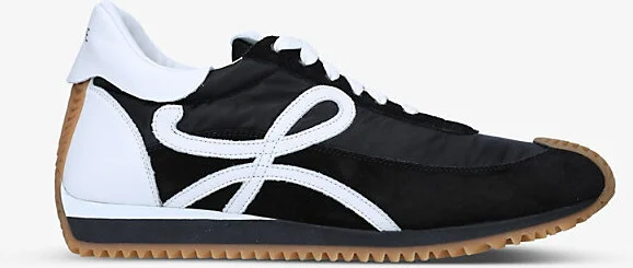 Mens Blk/White Flow Runner Monogram Leather and Shell Trainers Eur 45 / 11 Uk Men