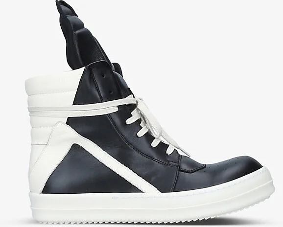 Mens Blk/White Geobasket Leather High-Top Trainers Eur 43.5 / 9.5 Uk Men